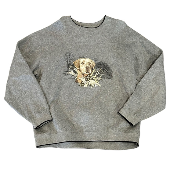 Vintage Embroidered Hunting Dog Lab Sweatshirt Gray Outdoors Crewneck - Picture 1 of 5